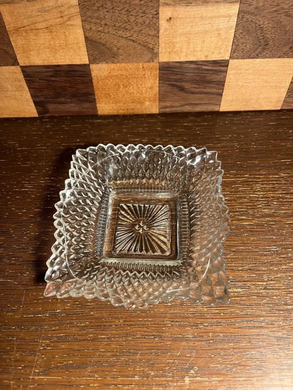 Sawtooth Cut Glass Small Candy Trinket Dish A623